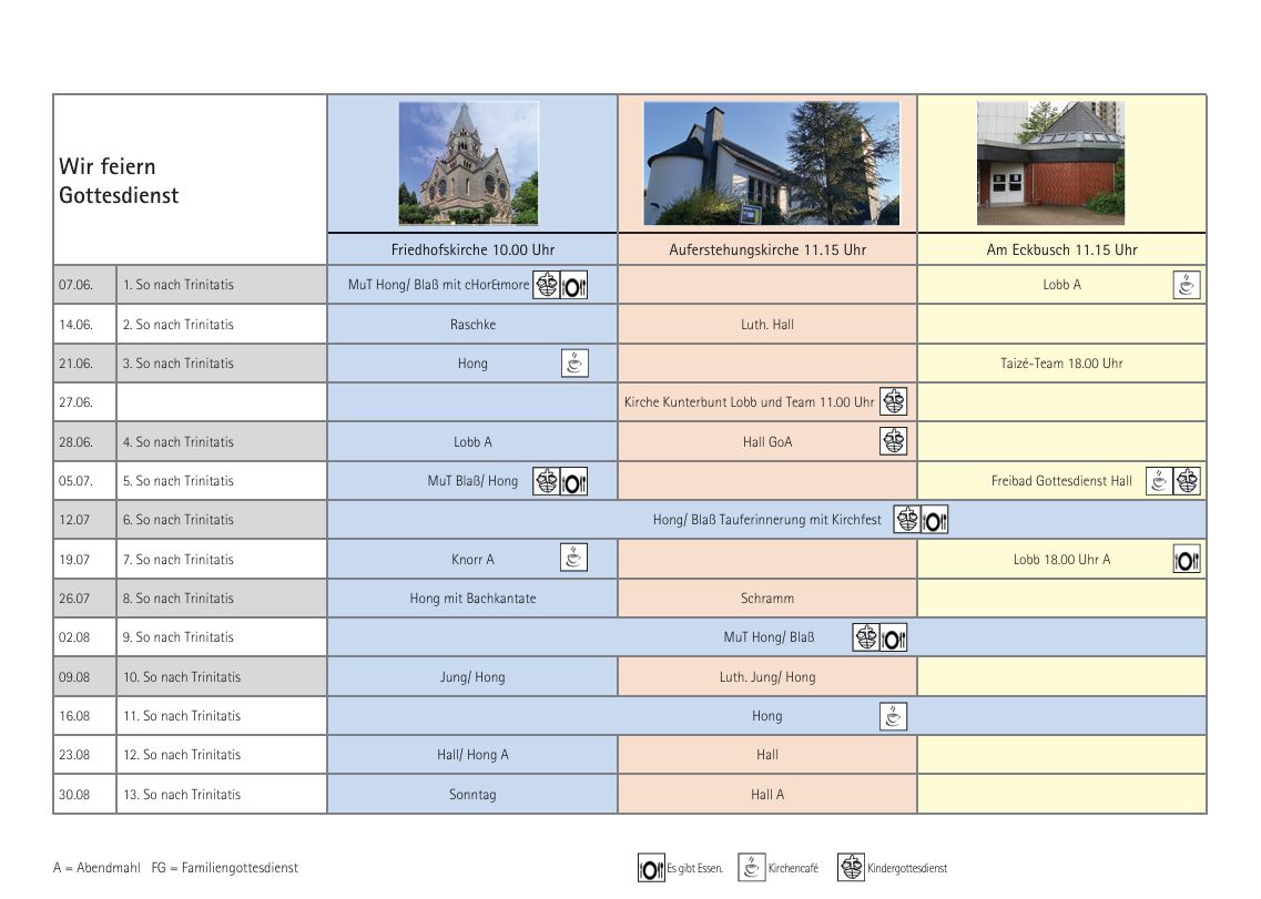 Gottesdienstplan Juni - August 2026