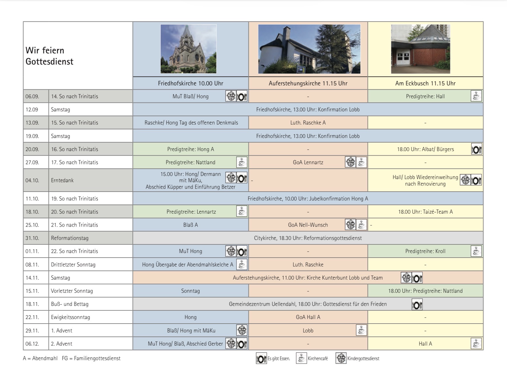Gottesdienstplan September - November 2026